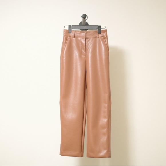 Babaton Mid Rise Vegan Leather Command Cropped Pant Epicurean Brown Size US 00 - Picture 1 of 5